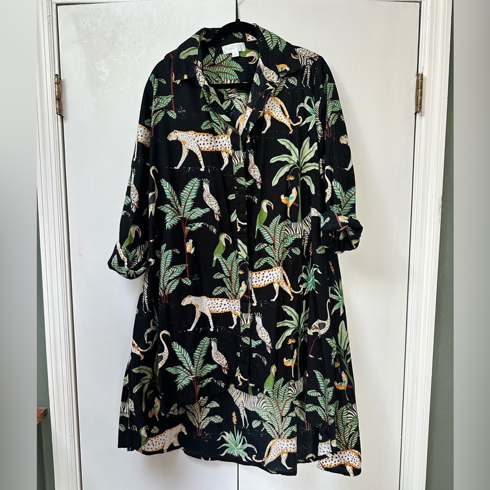 Powell Craft button down midi safari dress with adjustable sleeves
